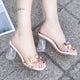Womens Summer Slip-on Crystal High Heeled Sandals Slippers